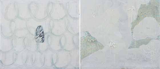 Paréntesis C (2014), Esmeralda Torres, mixta sobre madera, díptico, 35 x 81 cm