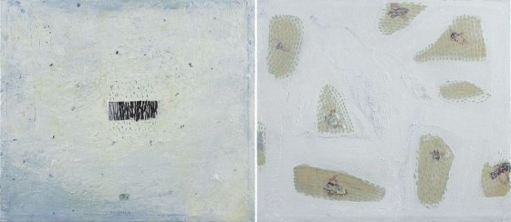 Paréntesis D (2014), Esmeralda Torres, mixta sobre madera, díptico, 35 x 81 cm