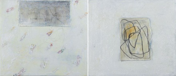 Paréntesis G (2014), Esmeralda Torres, mixta sobre madera, díptico, 35 x 81 cm