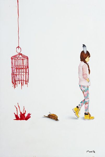 2015 - Marisela Peguero, Número 3, Serie Dialogos, Acrílico sobre madera, 62 x 40 cm